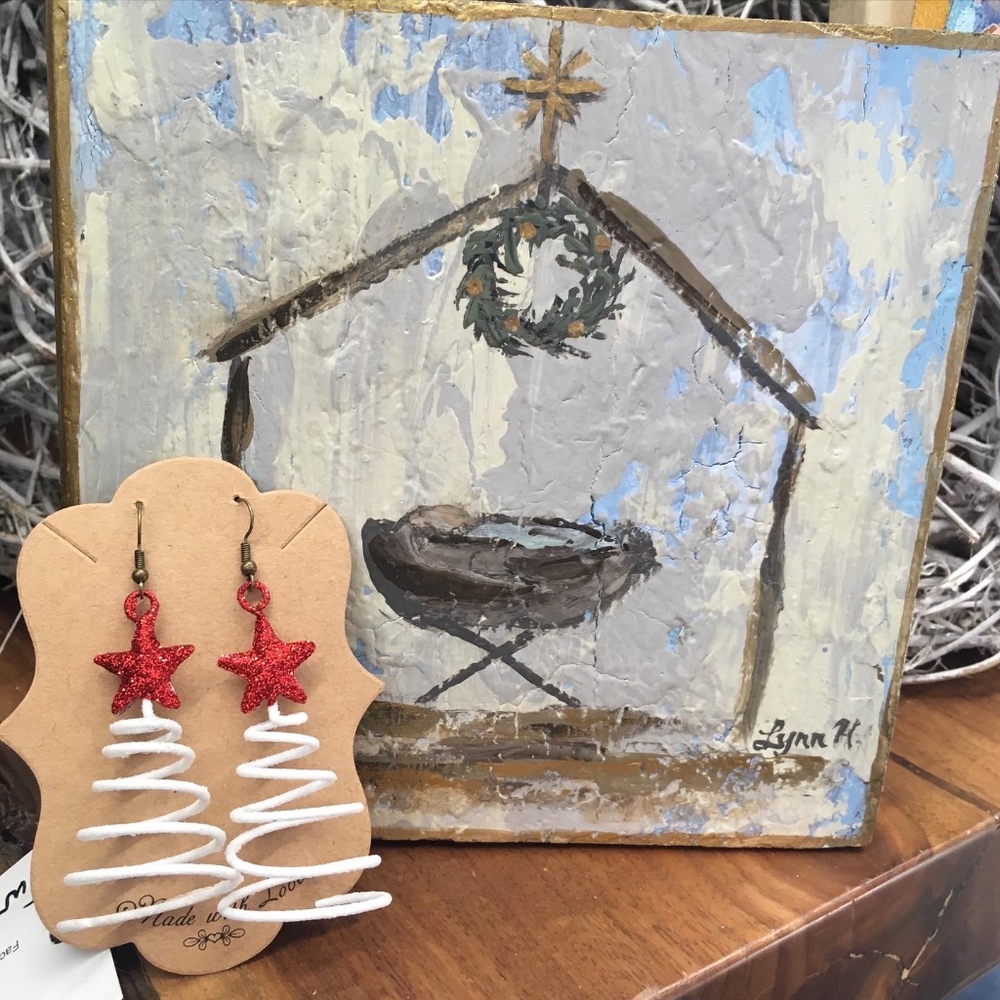 Christmas earrings, trees ornaments, gingerbread